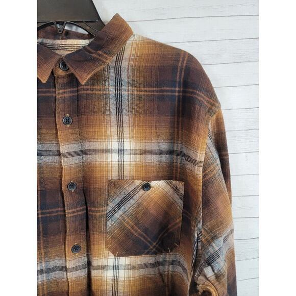 HURLEY PARADISE CITY COTTON FLANNEL BUTTON UP IN BLACK/BROWN PLAID, SZ LARGE - Picture 3 of 15